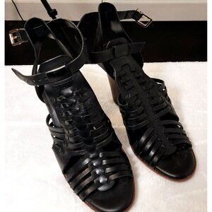 Gianni Bini Sling Back Peep Toe Leather Heel - Black - Size 8M